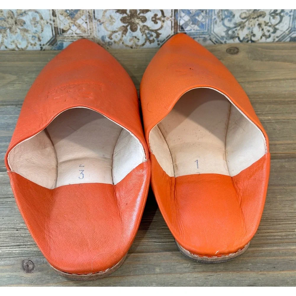 Es Saadi Moroccan Babouche Leather Mules Slides Mens 8 Orange Excellent